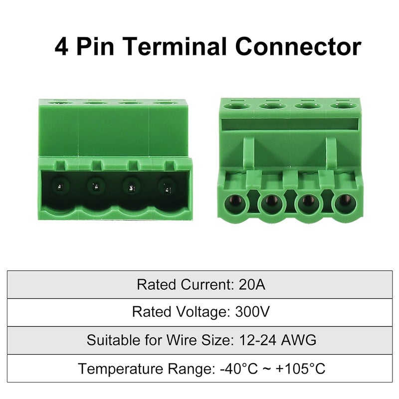Meimom 10PCS 4 Pin 5.08mm Pitch Pluggable PCB Angle Screw Terminal Block Plug Connector Socket Panel Mount DIY with 10Pcs 4Pin Phoenix Plug - Image 3